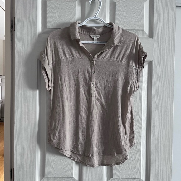 Lucky Brand Tops - Lucky Brand Taupe Short Sleeve Button-Down Henley